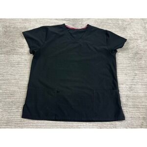Divine Stretch Scrub Top Womens L Black V-Neck Short Sleeve 5221BK Two Pocket